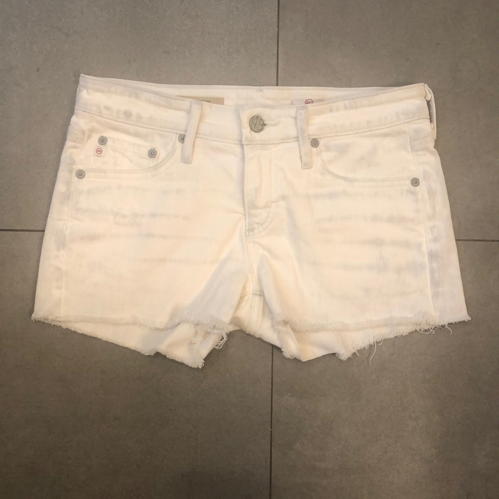 AG White Distressed Bonnie Cut Off Jean Shorts